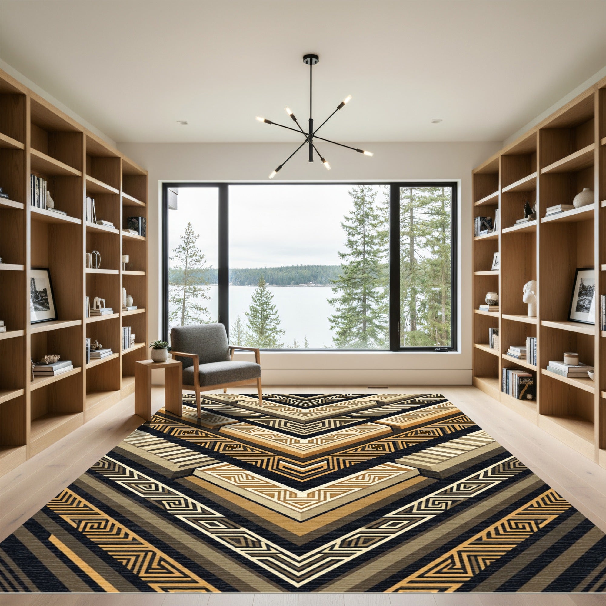 Golden Brown Geometric Chevron Accordion Rug