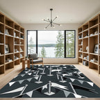 Monochrome Isometric Flag Banner Grid Rug