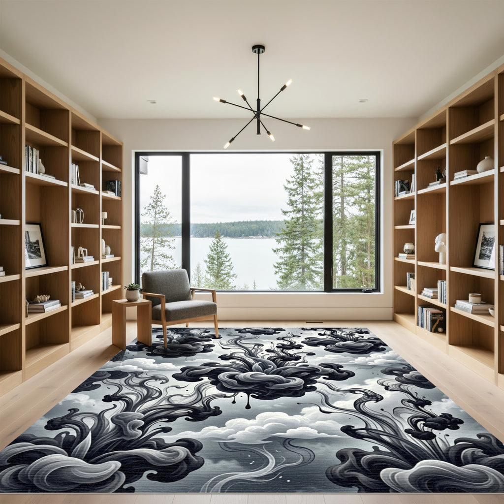Monochromatic Ink Cloud Swirl Rug