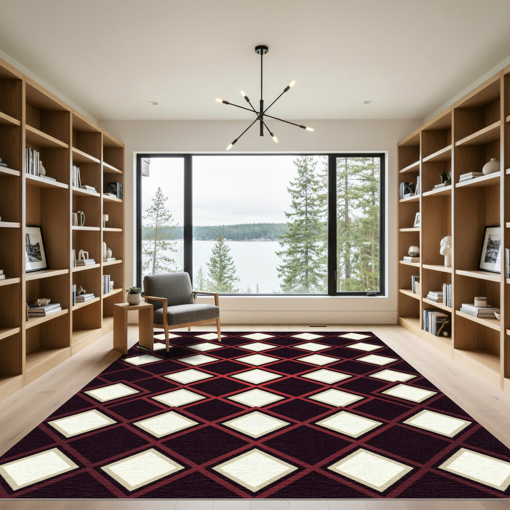 Crimson and Cream Diamond Lattice Rug