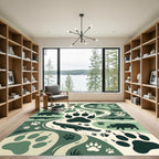 Sage Green Jungle Animal Tracks Illustration Rug