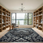 Elegant Silver Damask Filigree Medallion Rug