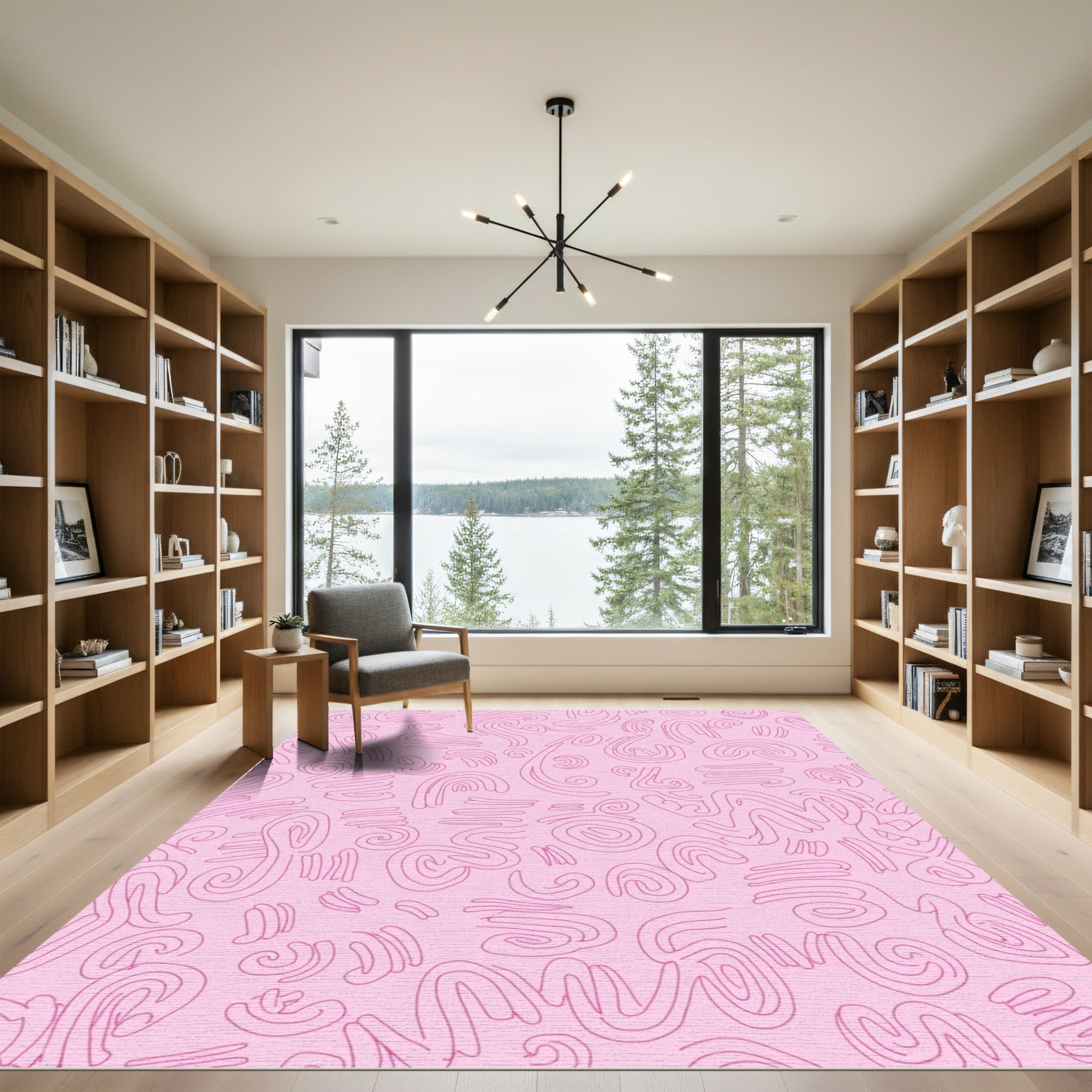 Pink Abstract Swirl Lines Rug