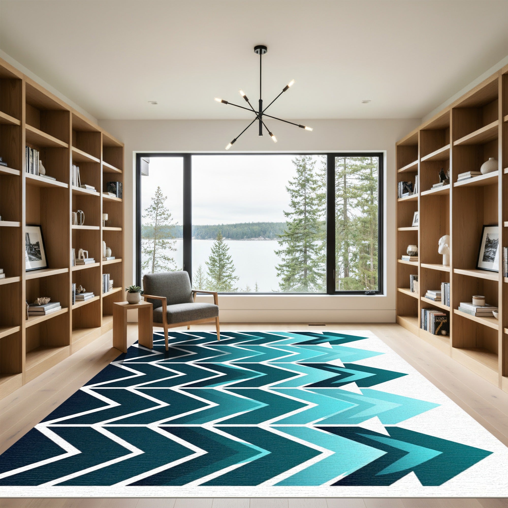 Aqua Gradient Chevron Array Rug