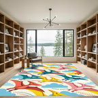 Playful Colorful Pterodactyl Dinosaur Flock Rug