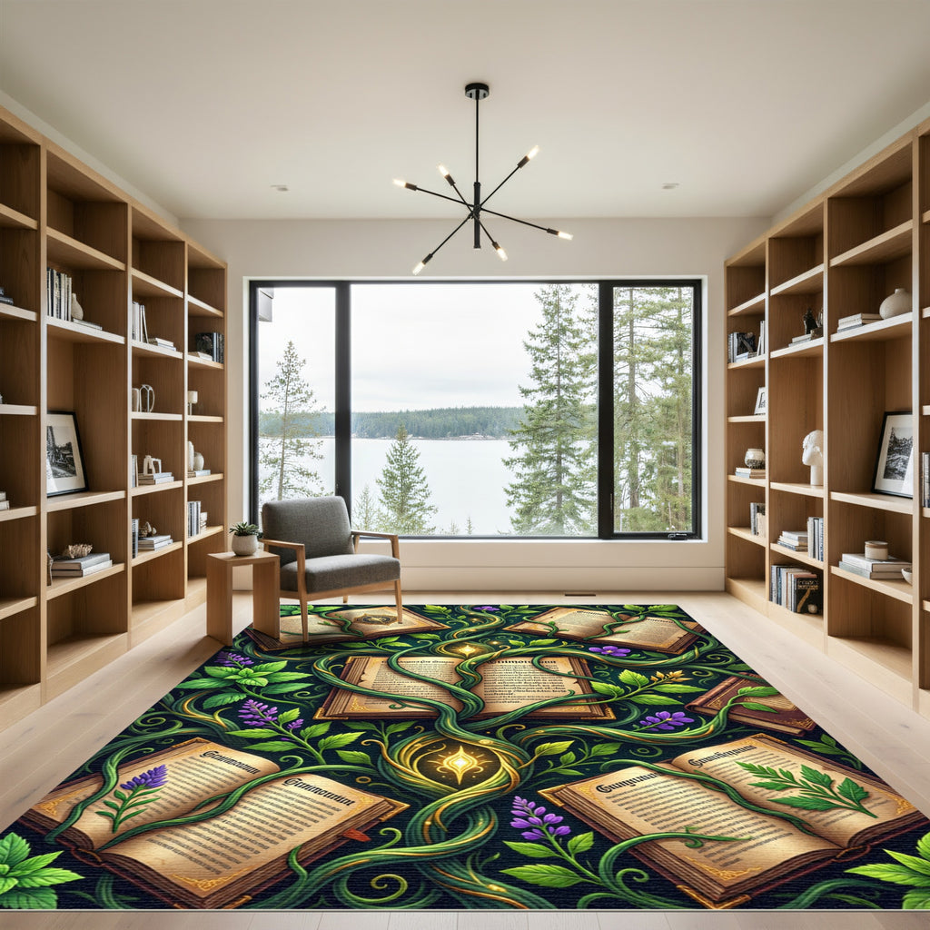 Enchanted Botanical Spellbook Vine Art Rug
