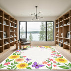 Vibrant Yellow Pink Floral Butterfly Garden Rug