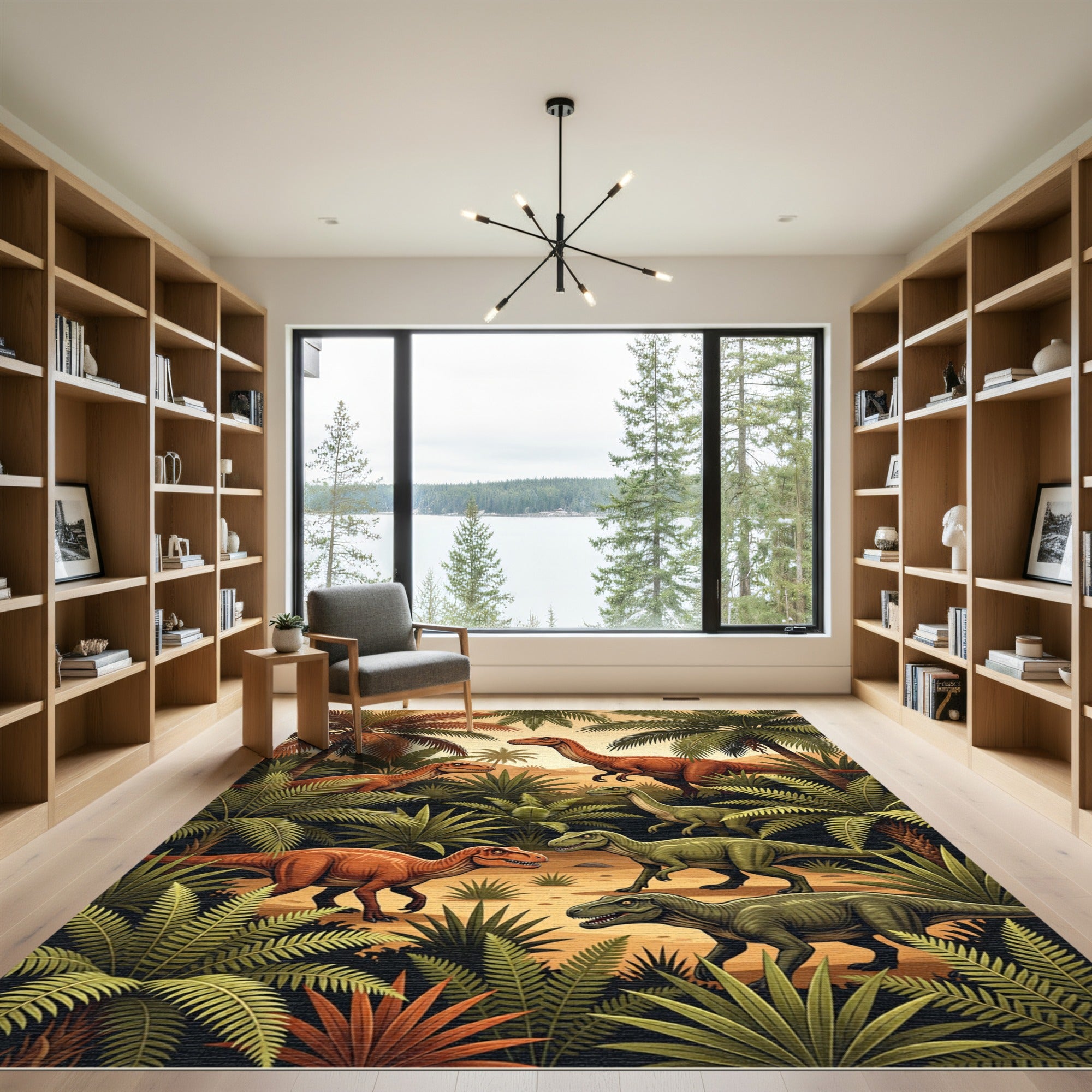 Jurassic Jungle Tropical Dinosaur Landscape Rug