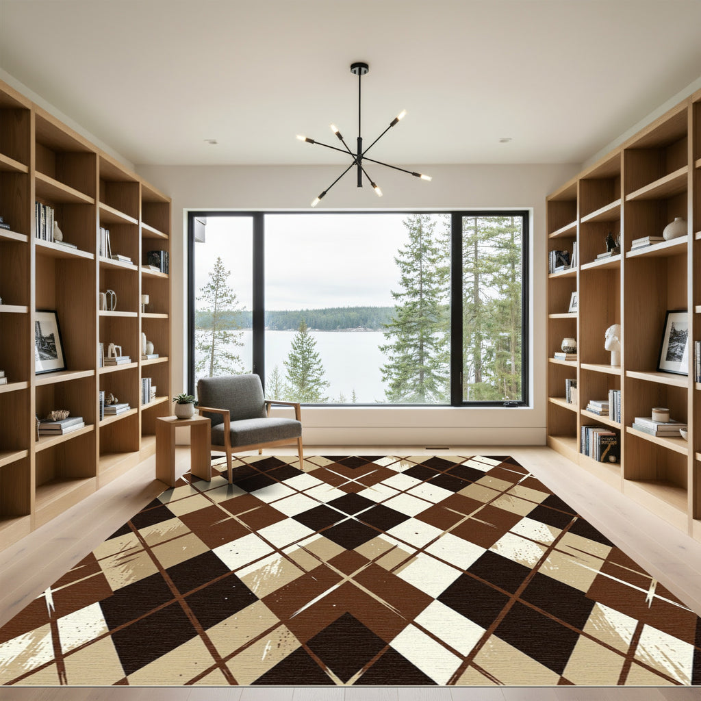 Brown Diamond Textured Geometric Rug