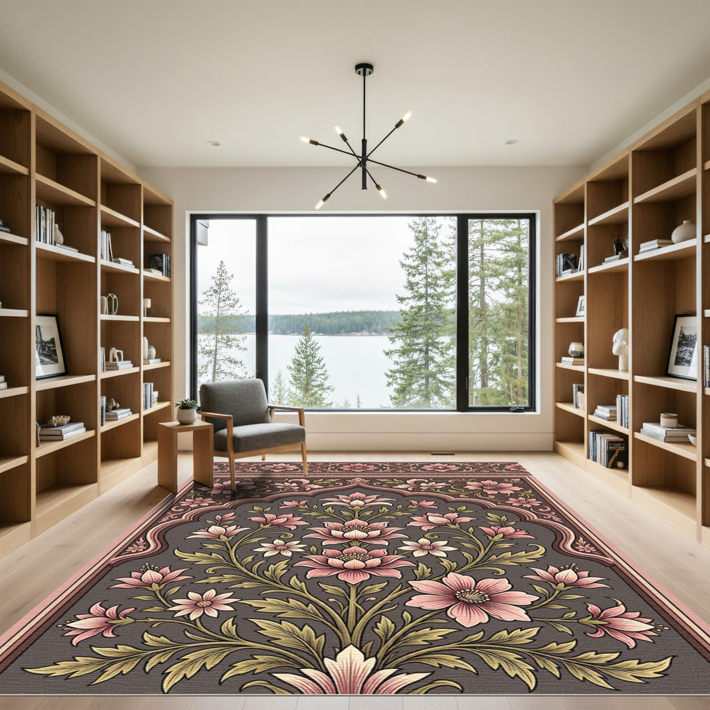 Antique Pink Floral Arch Garden Rug