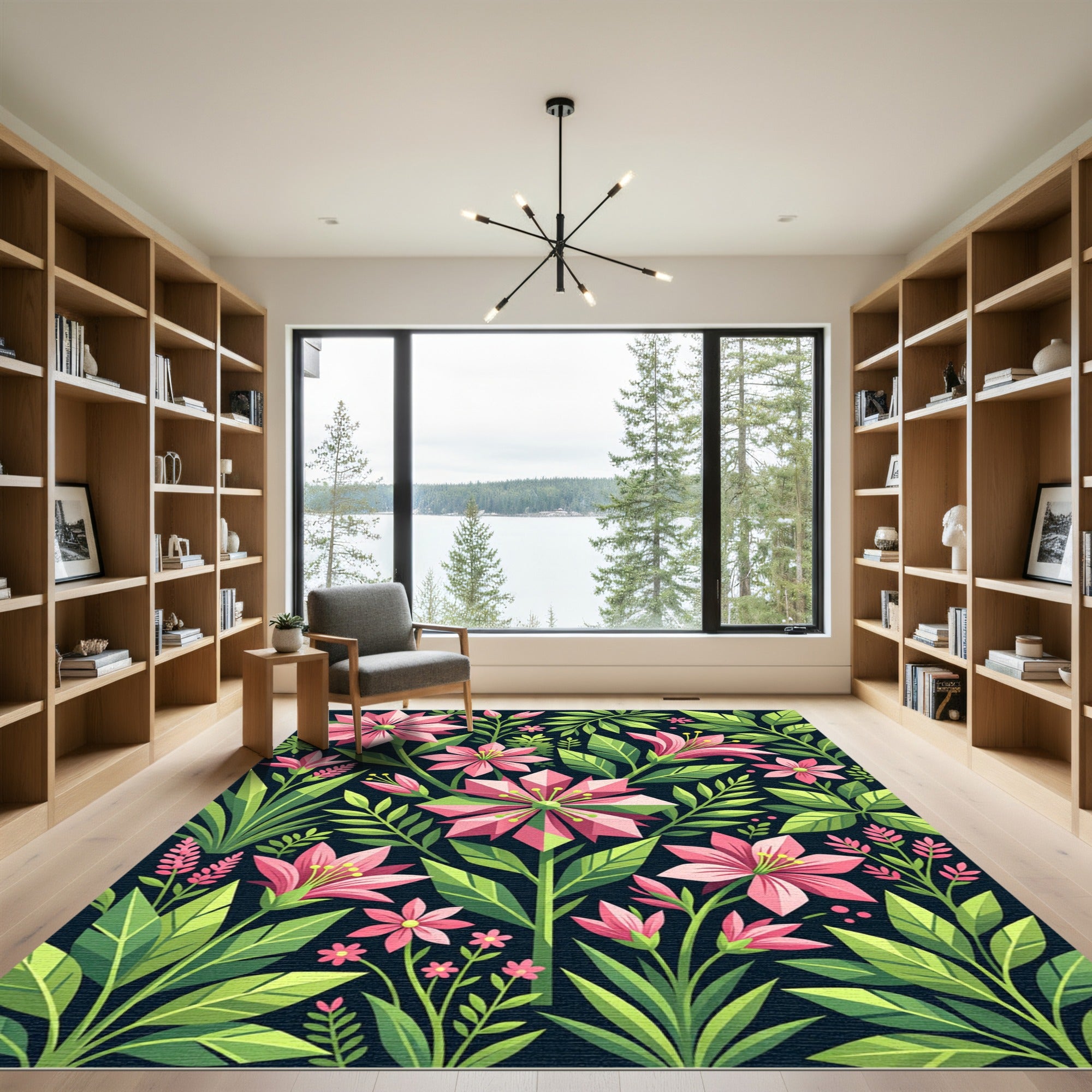 Vibrant Geometric Pink Floral Garden Rug