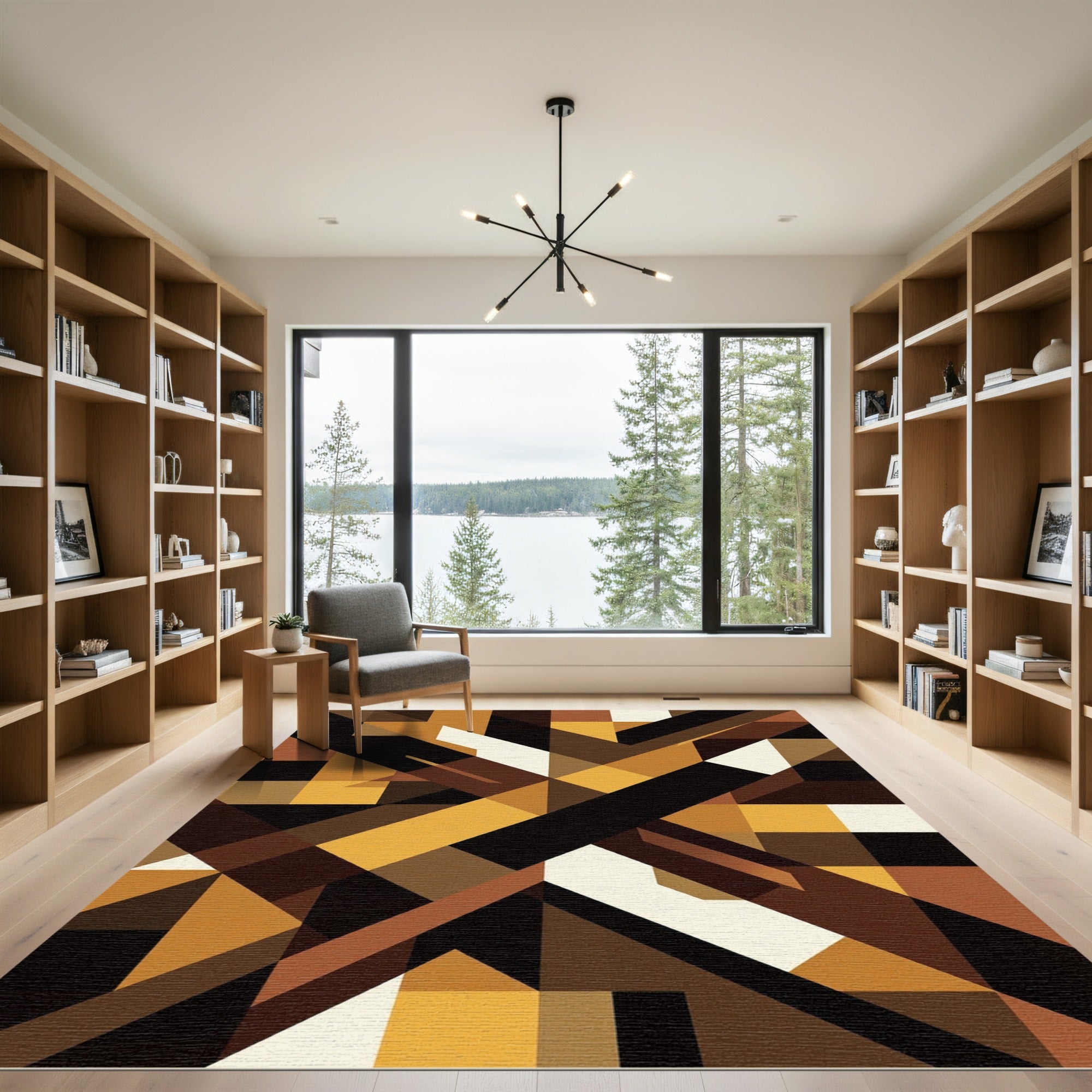 Warm Earthy Tone Geometric Lines Rug
