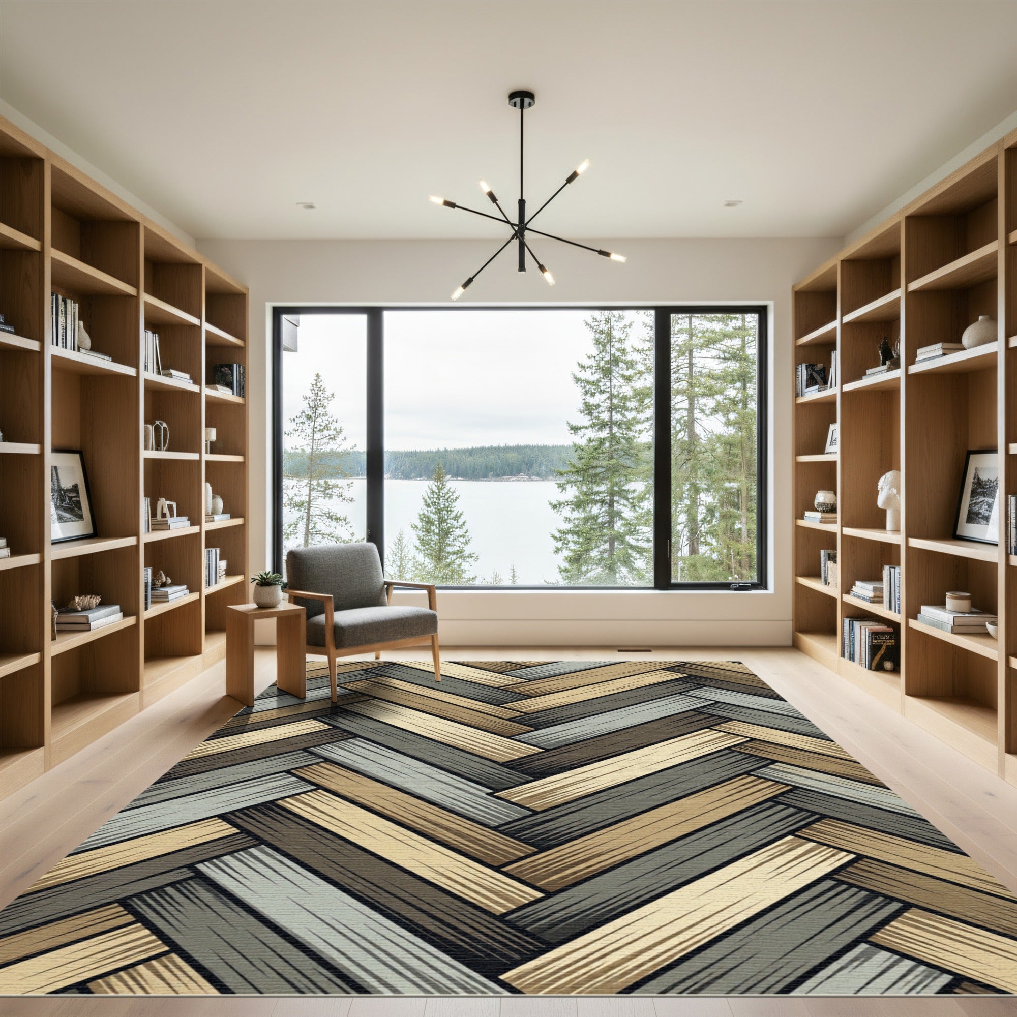 Earthy Herringbone Planks Neutral Tones Rug