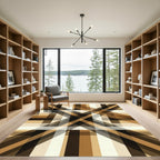 Modern Geometric Brown Plaid Intersecting Lines Rug