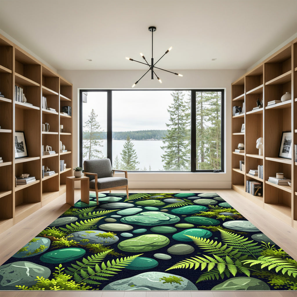 Jade Pebbles Fern Foliage Arrangement Rug