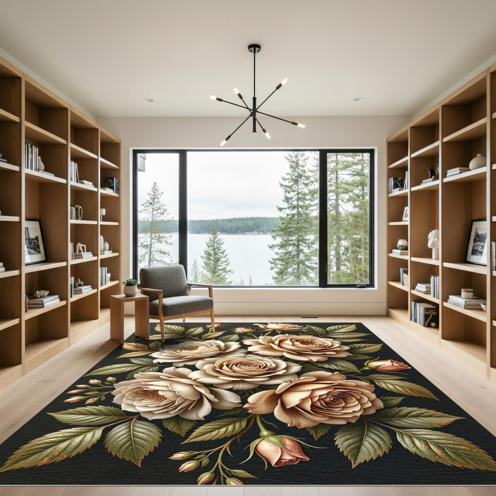 Creamy Roses With Green Foliage Rug