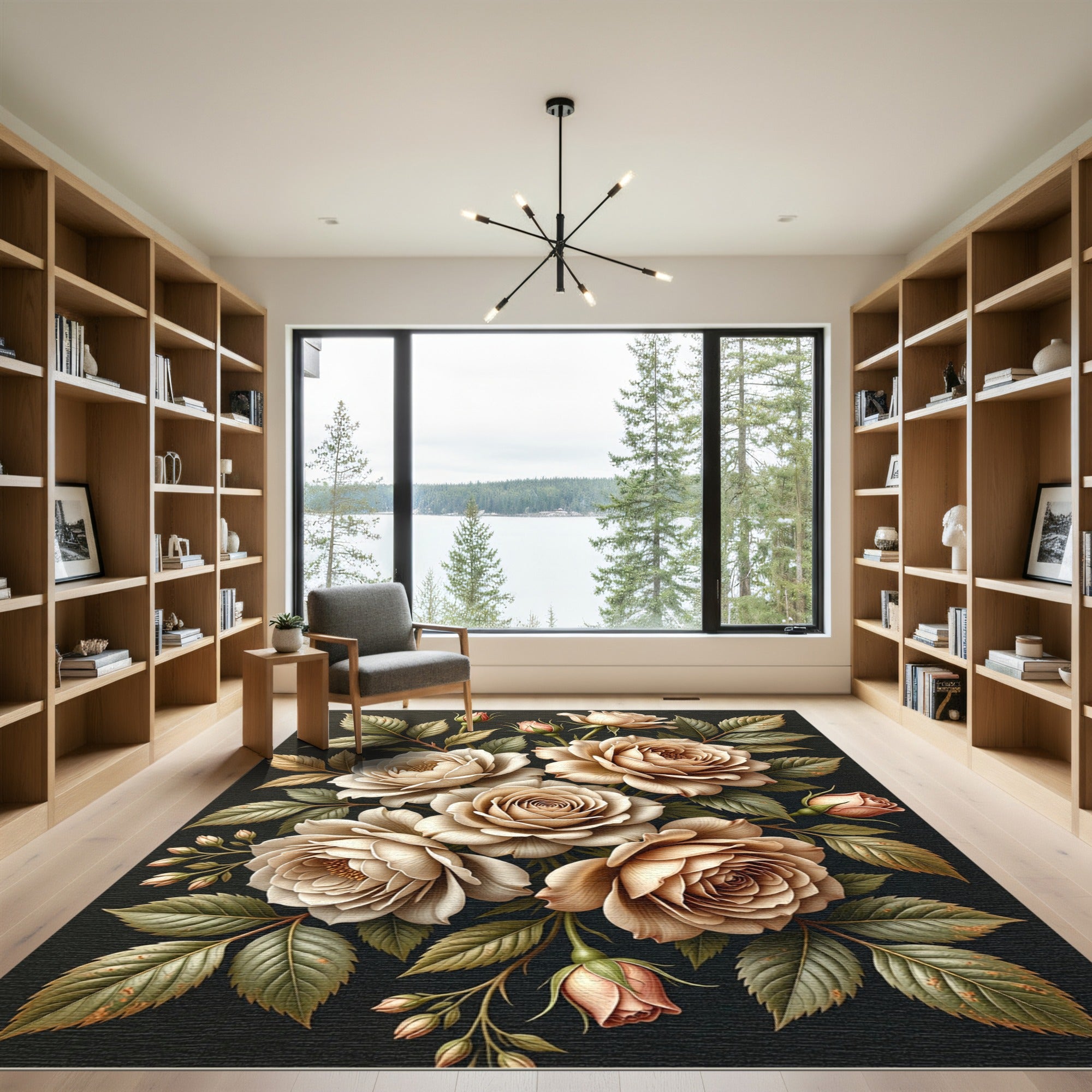 Creamy Roses With Green Foliage Rug