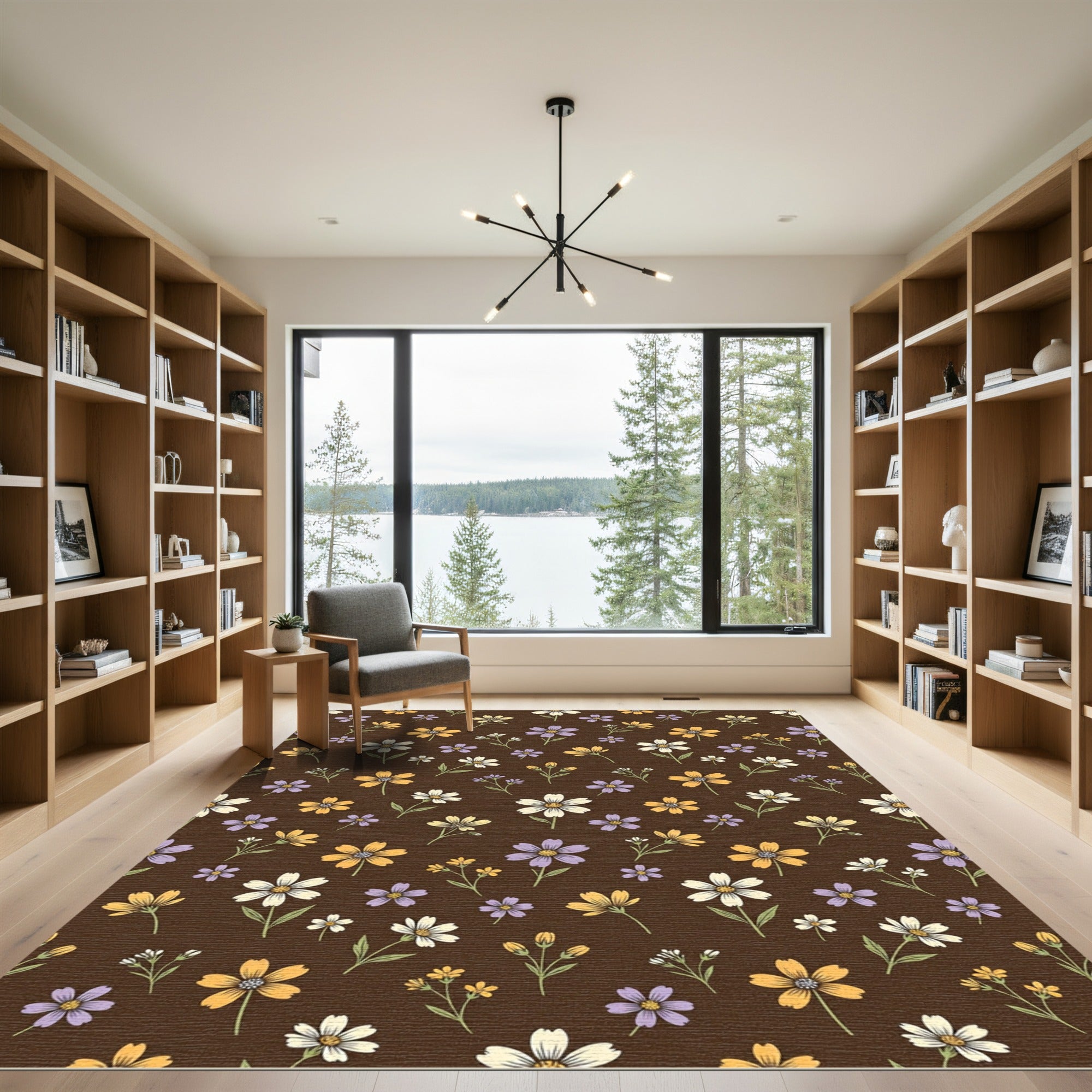 Whimsical Brown Floral Medley Rug
