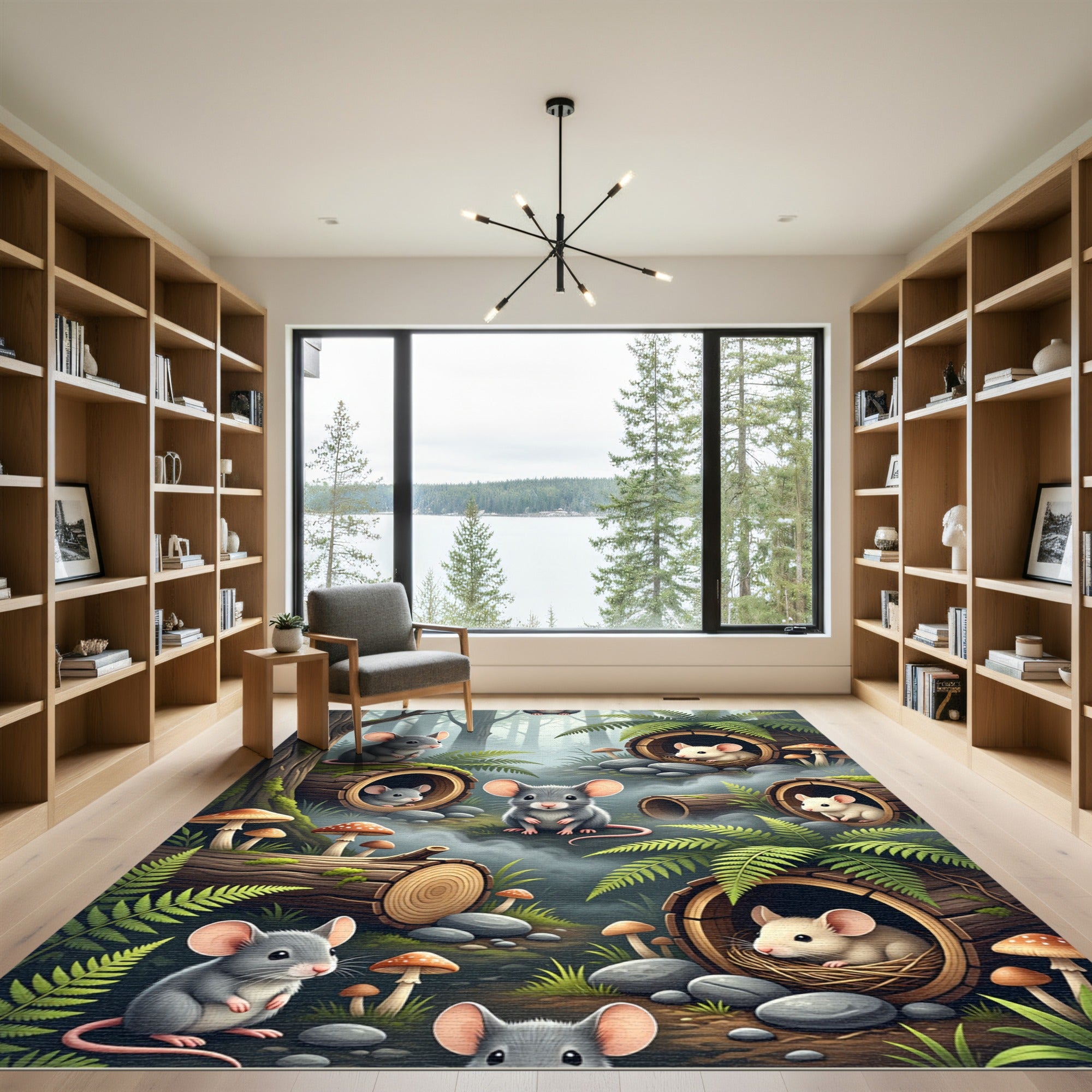 Whimsical Mouse Woodland Forest Scene Rug