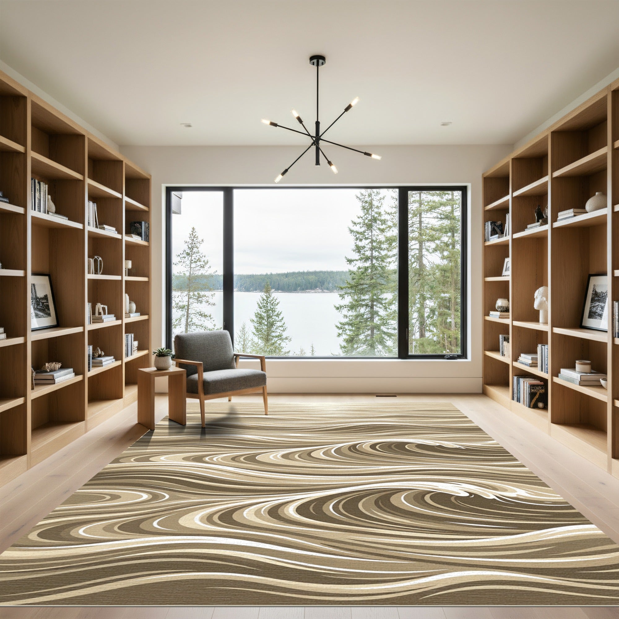 Earthy Tone Abstract Wave Composition Rug