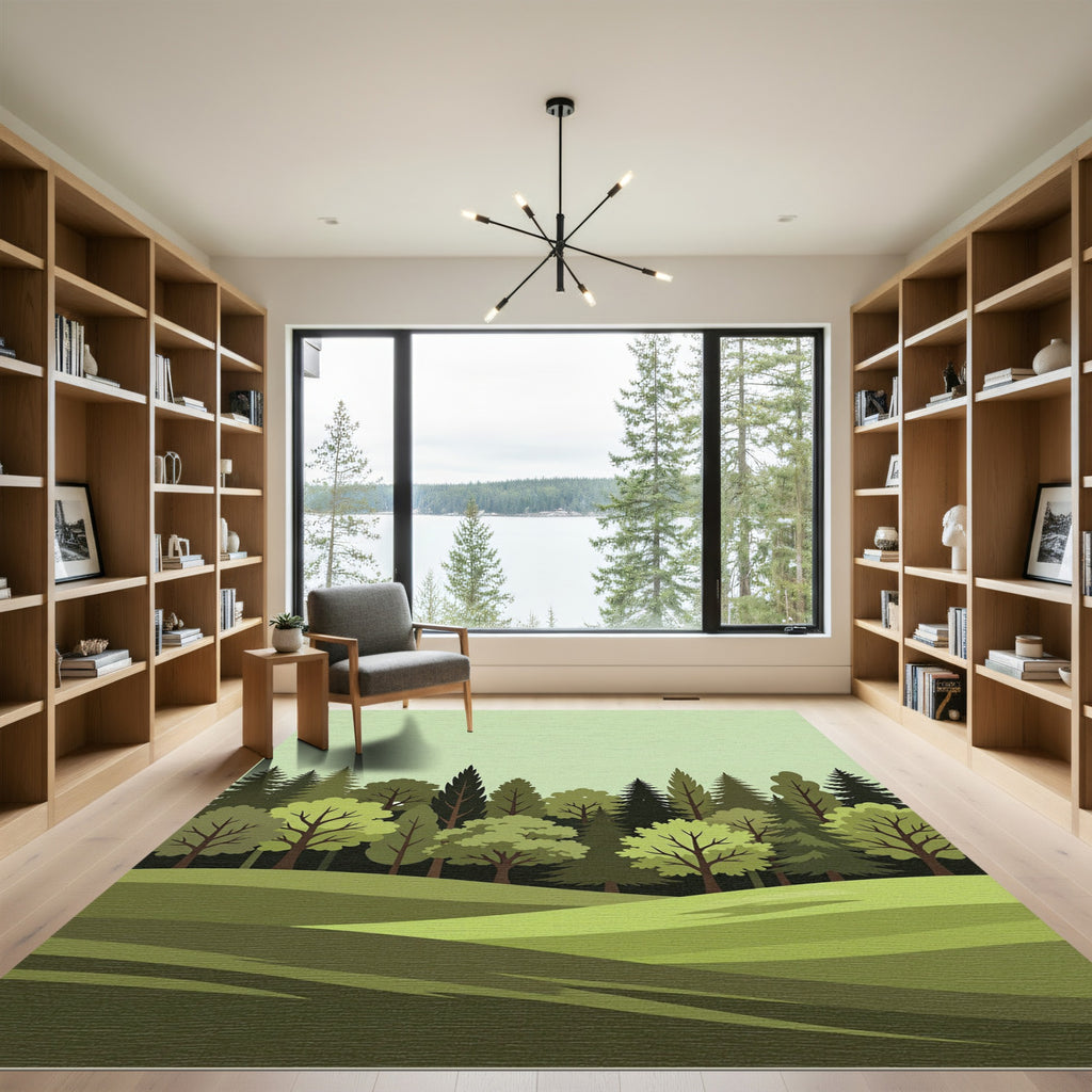 Forest Scene Green Woodland Landscape Rug