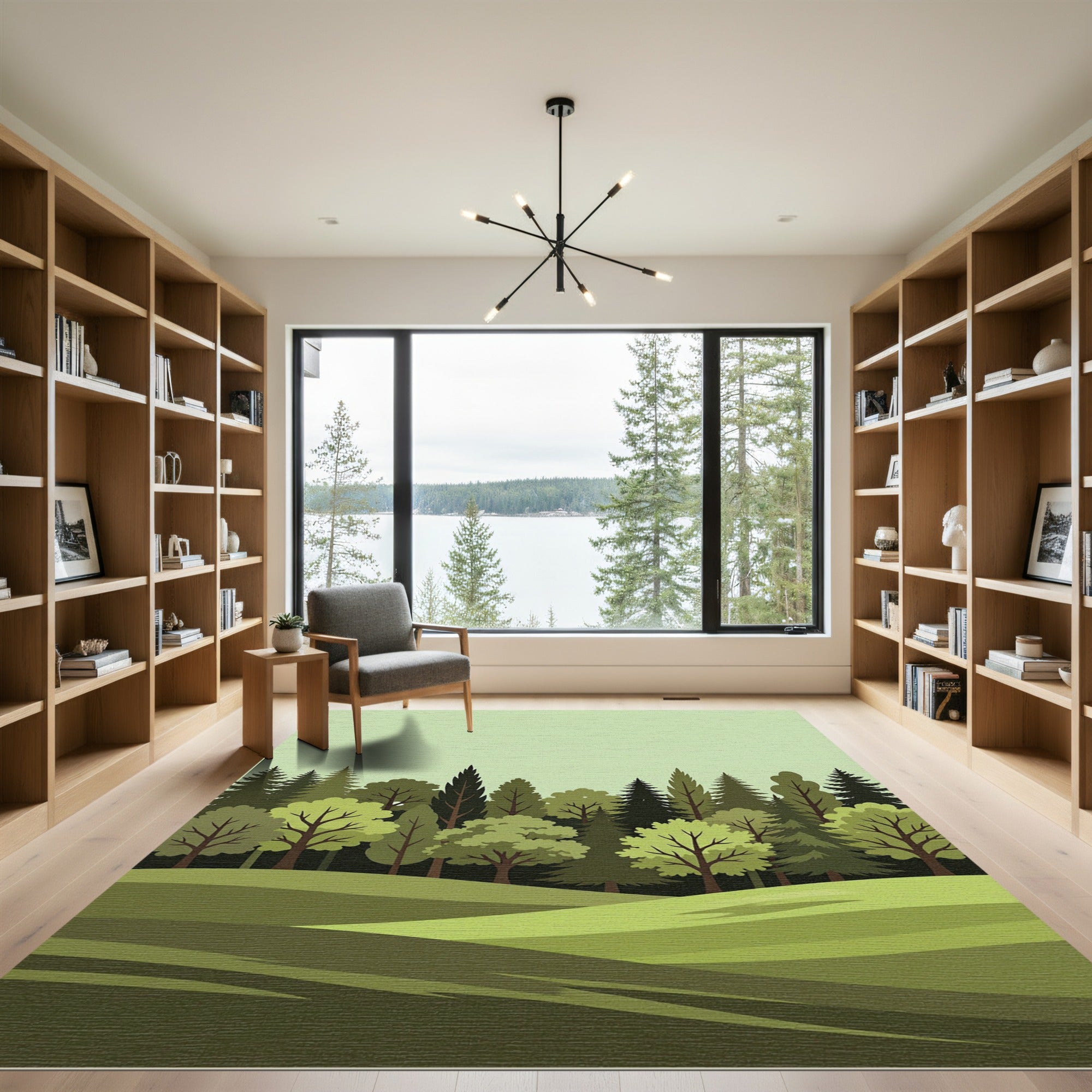 Forest Scene Green Woodland Landscape Rug