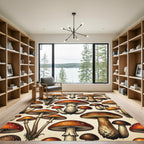 Vintage Botanical Mushroom Forest Illustration Rug