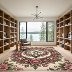 Romantic Pink Rose Heart Wreath Rug