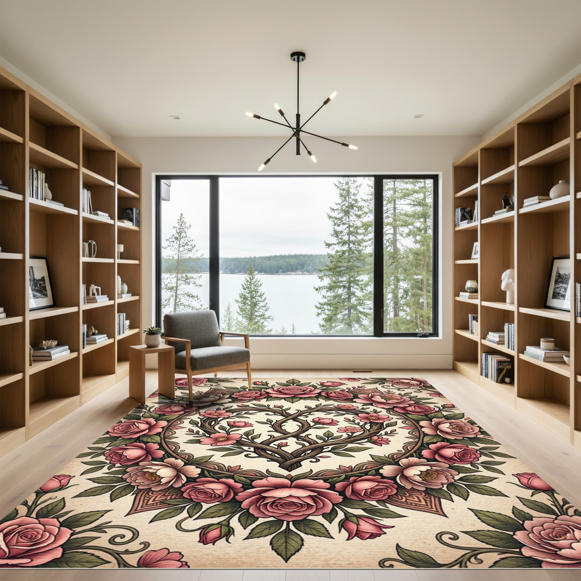 Romantic Pink Rose Heart Wreath Rug