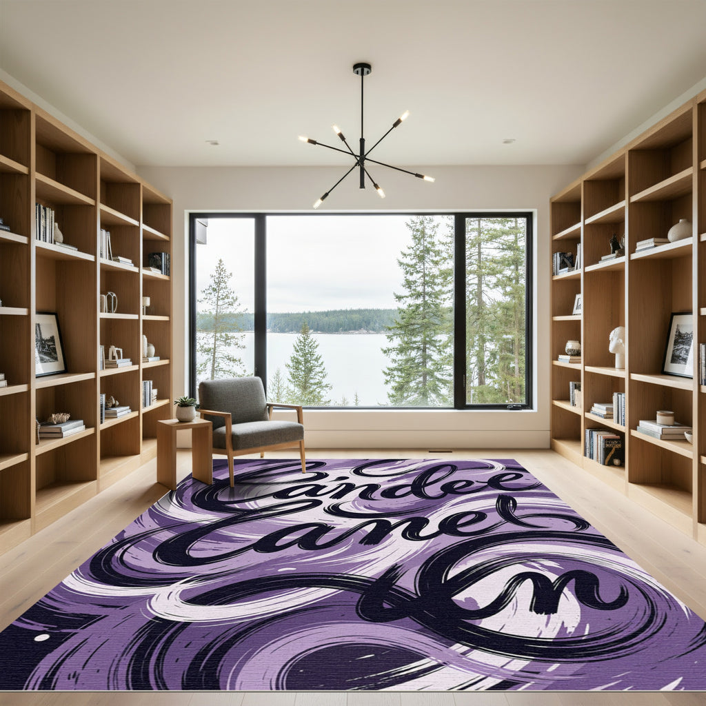 Abstract Swirling Lavender Brush Stroke Art Rug