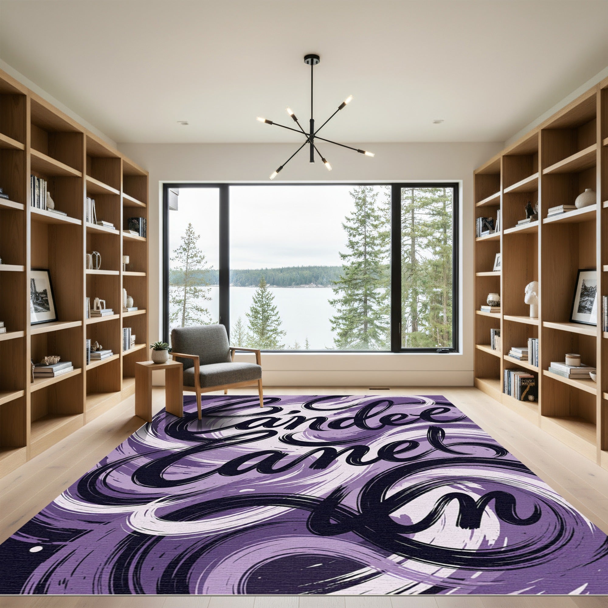 Abstract Swirling Lavender Brush Stroke Art Rug