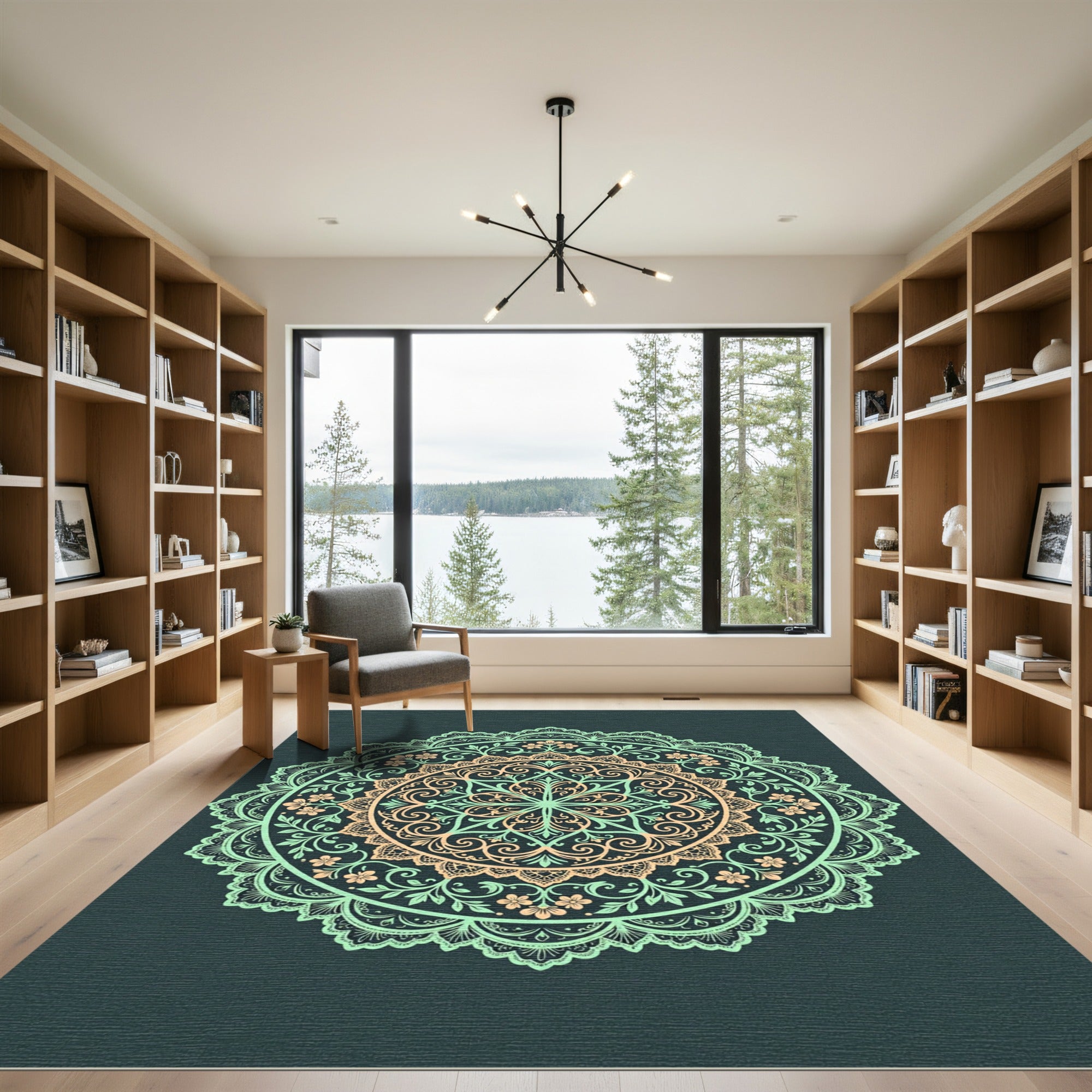 Sage and Peach Filigree Floral Mandala Rug