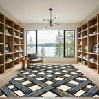 Distressed Gray Woven Lattice Grid Rug