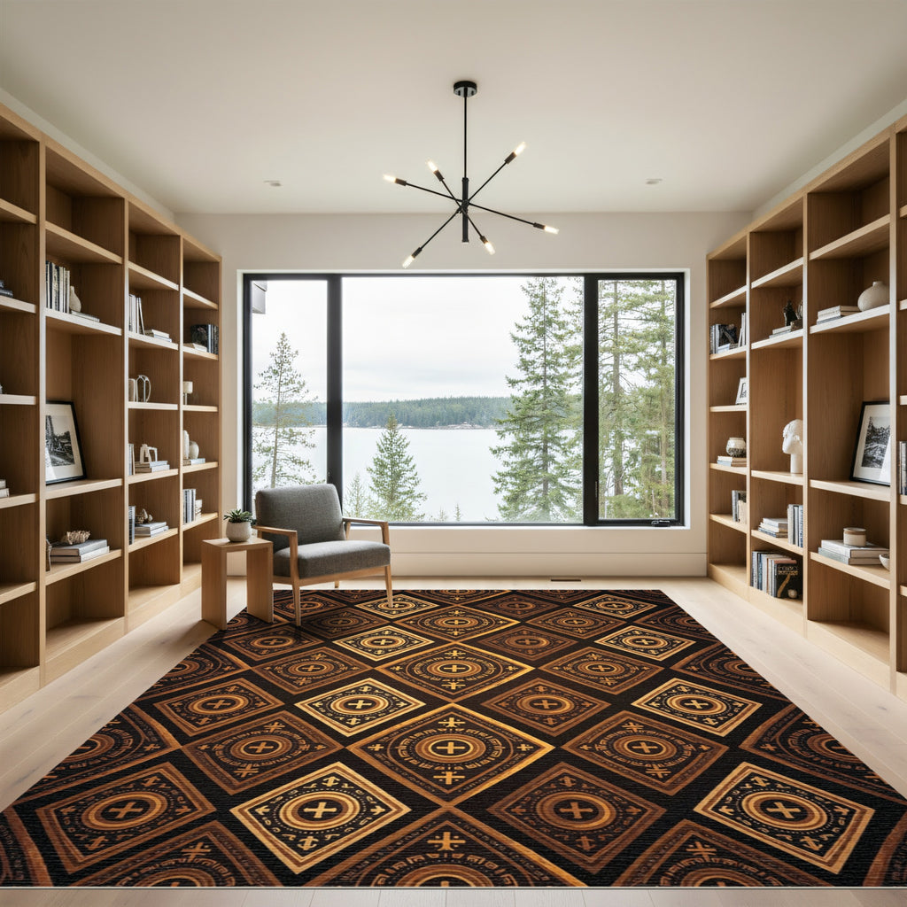 Gilded Cross Diamond Lattice Gold Rug