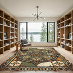 Earthy Green Geometric Star Medallion Rug
