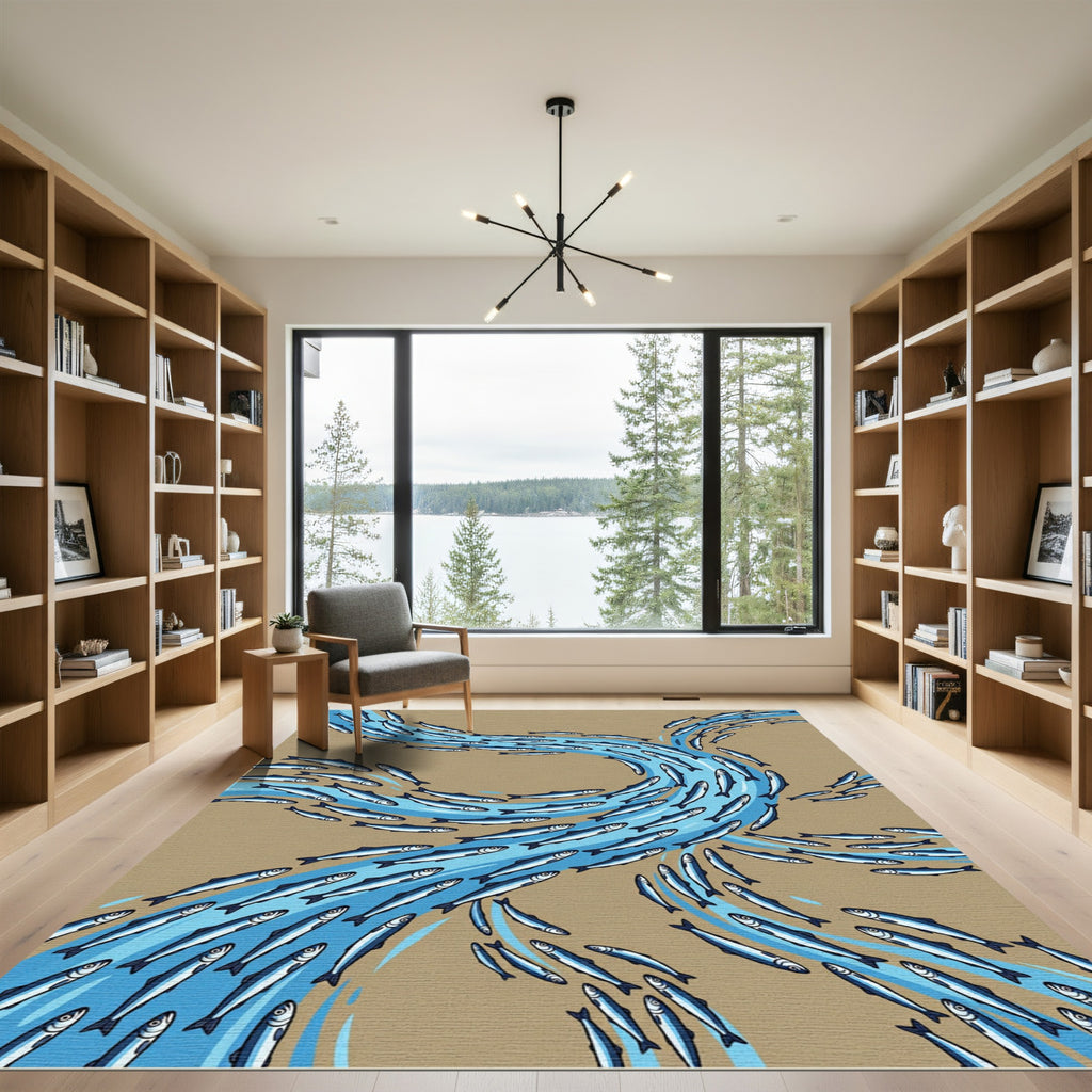 Flowing Blue Sardine School Art Rug