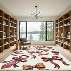 Charming Pink Ribbon Bow Aesthetic Rug