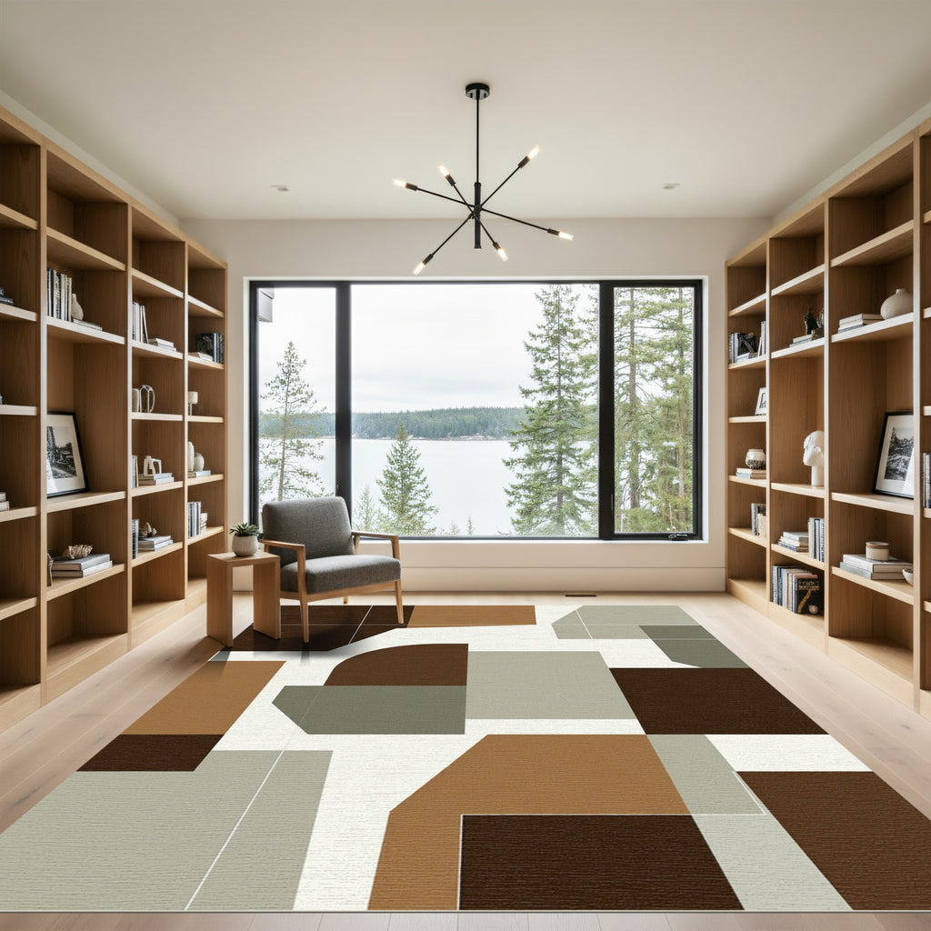 Modern Earthy Geometric Block Composition Rug