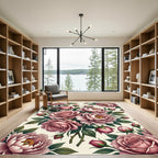 Elegant Blush Rose Peony Botanical Bouquet Rug
