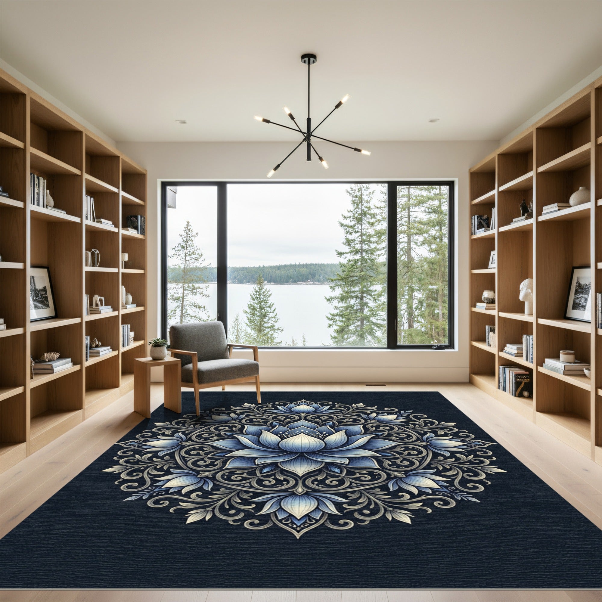 Elegant Blue Lotus Medallion Floral Rug