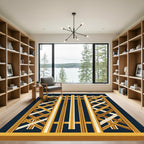 Golden Lattice Geometric Wood Grid Rug