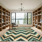 Mid Century Geometric Chevron Sage Earth Rug
