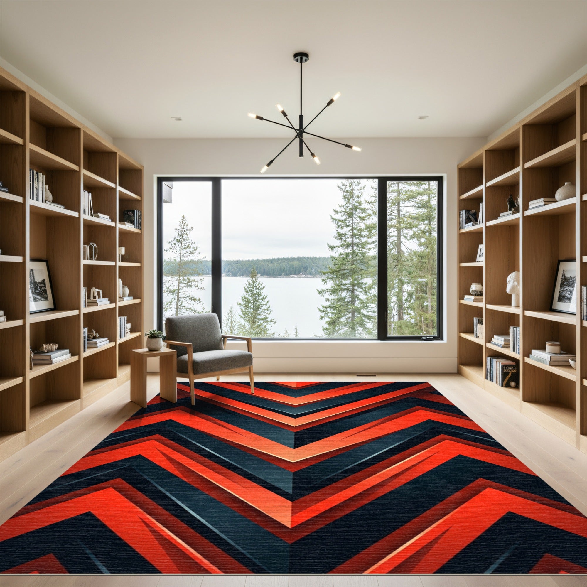 Bold Orange and Charcoal Chevron Geometric Rug