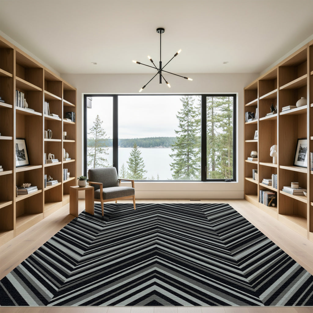 Monochrome Chevron Geometric Striped Rug