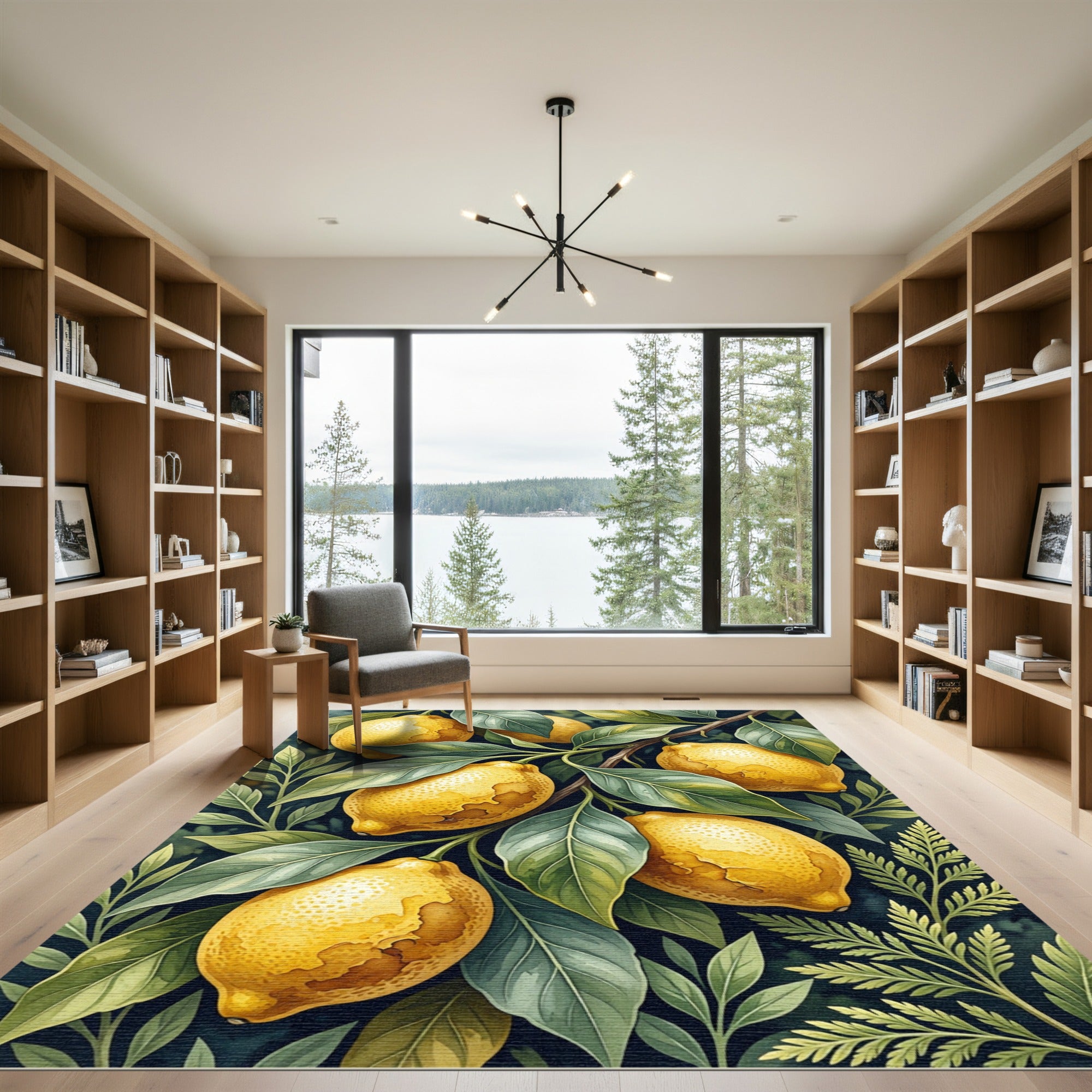 Lush Golden Lemon Botanical Foliage Rug