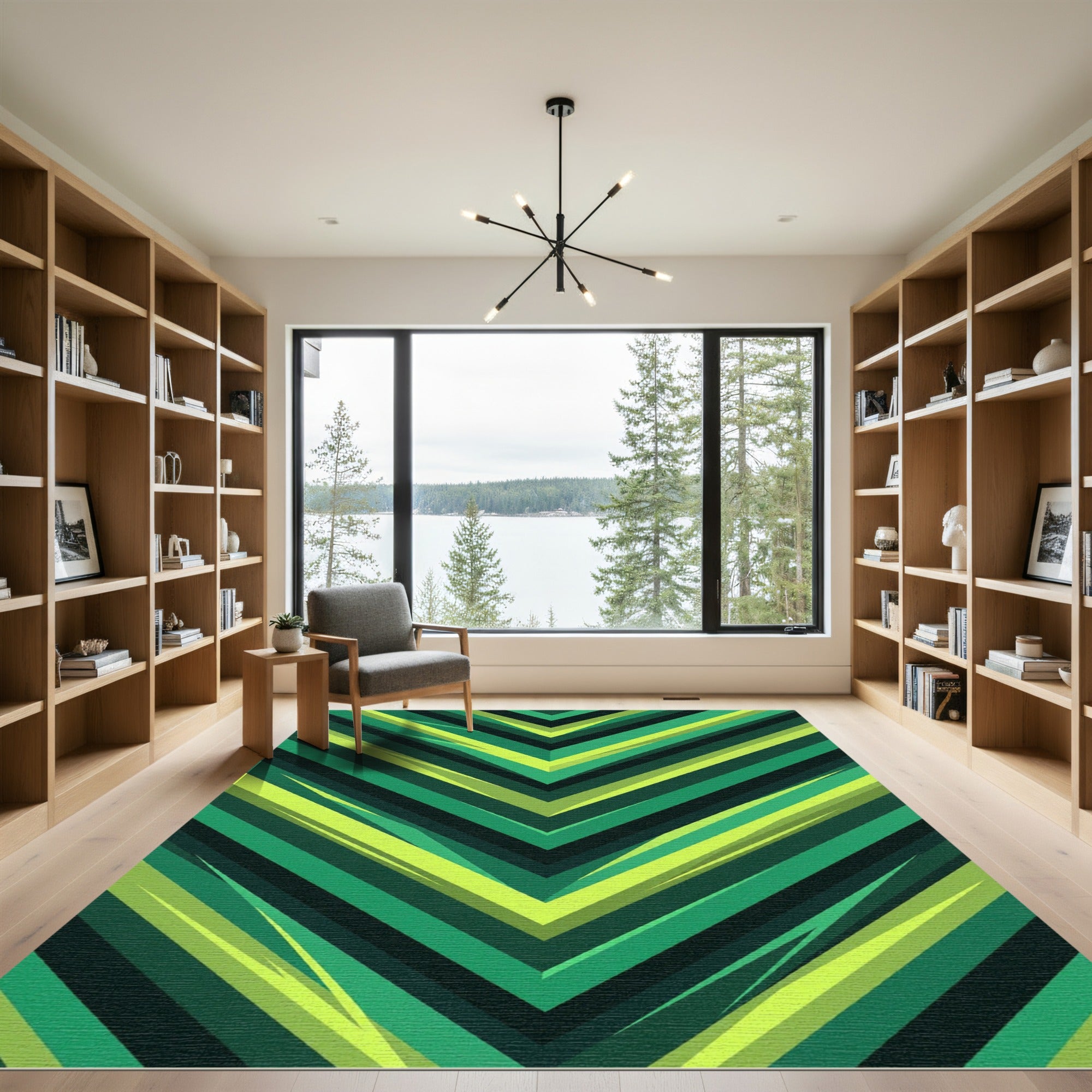 Green Diagonal Stripe Chevron Rug