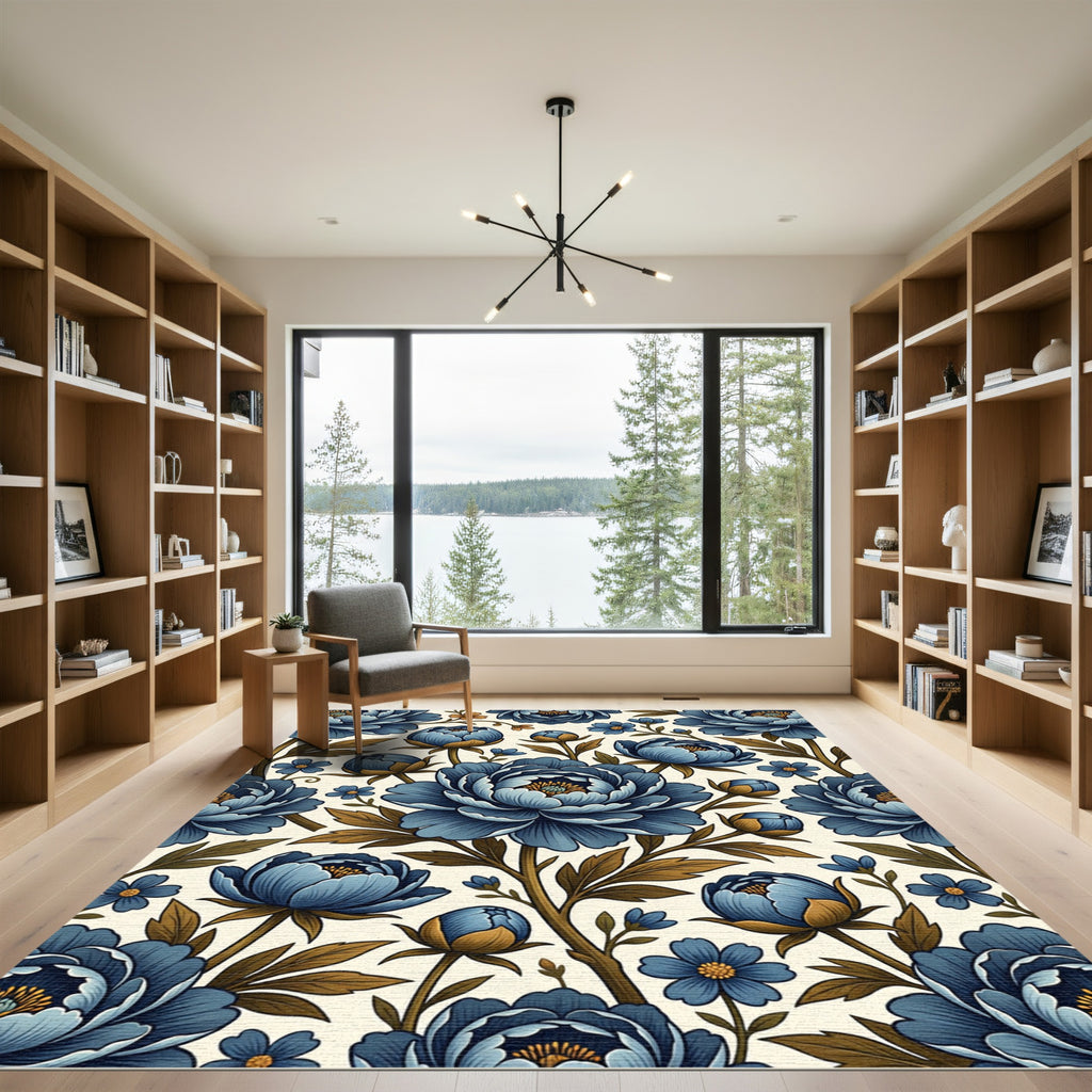 Blue Peony Floral Vine Rug