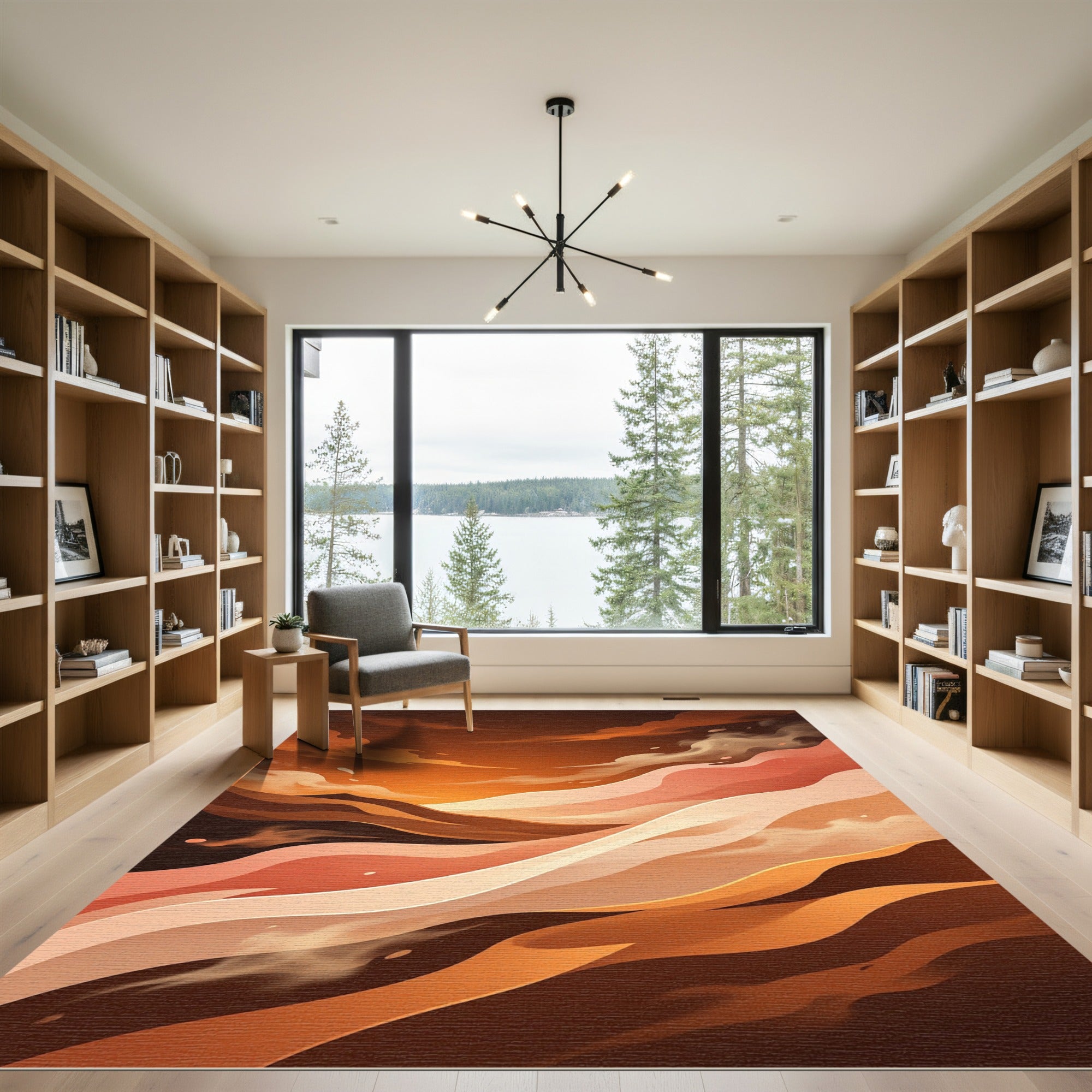 Earthy Abstract Copper Sunset Wave Rug