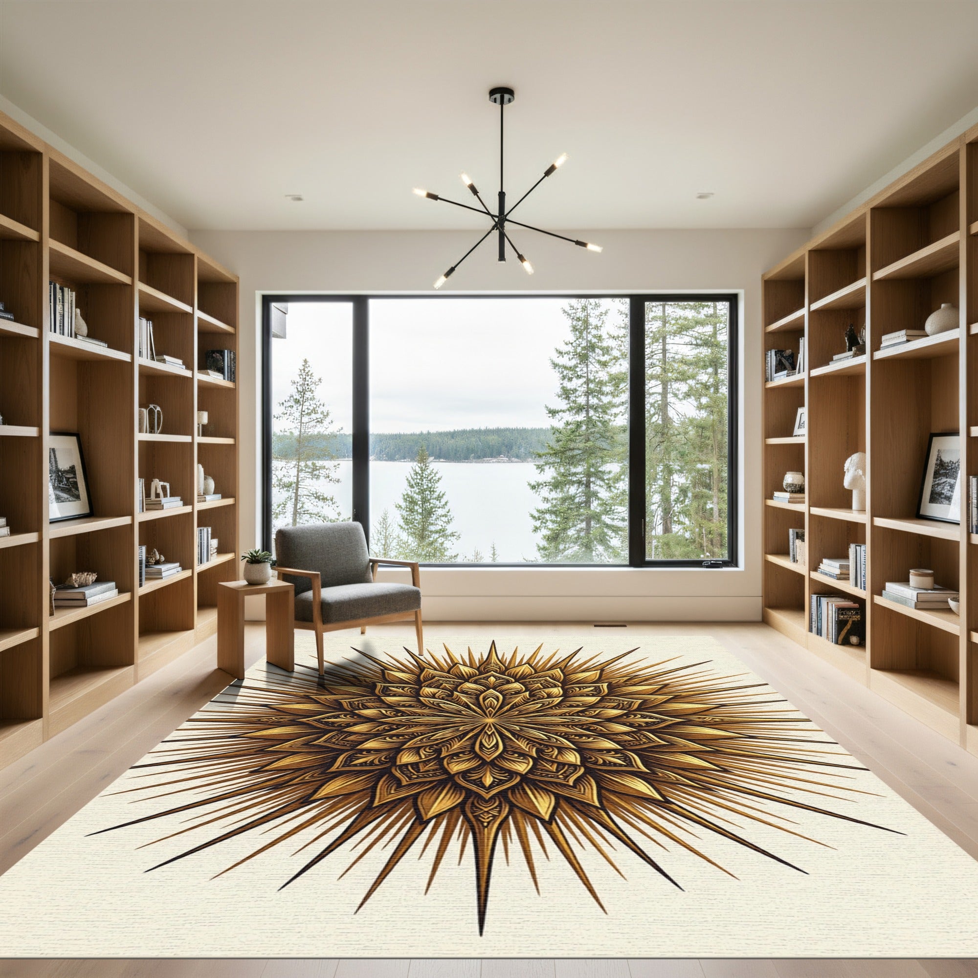 Gilded Bloom Starburst Mandala Rug