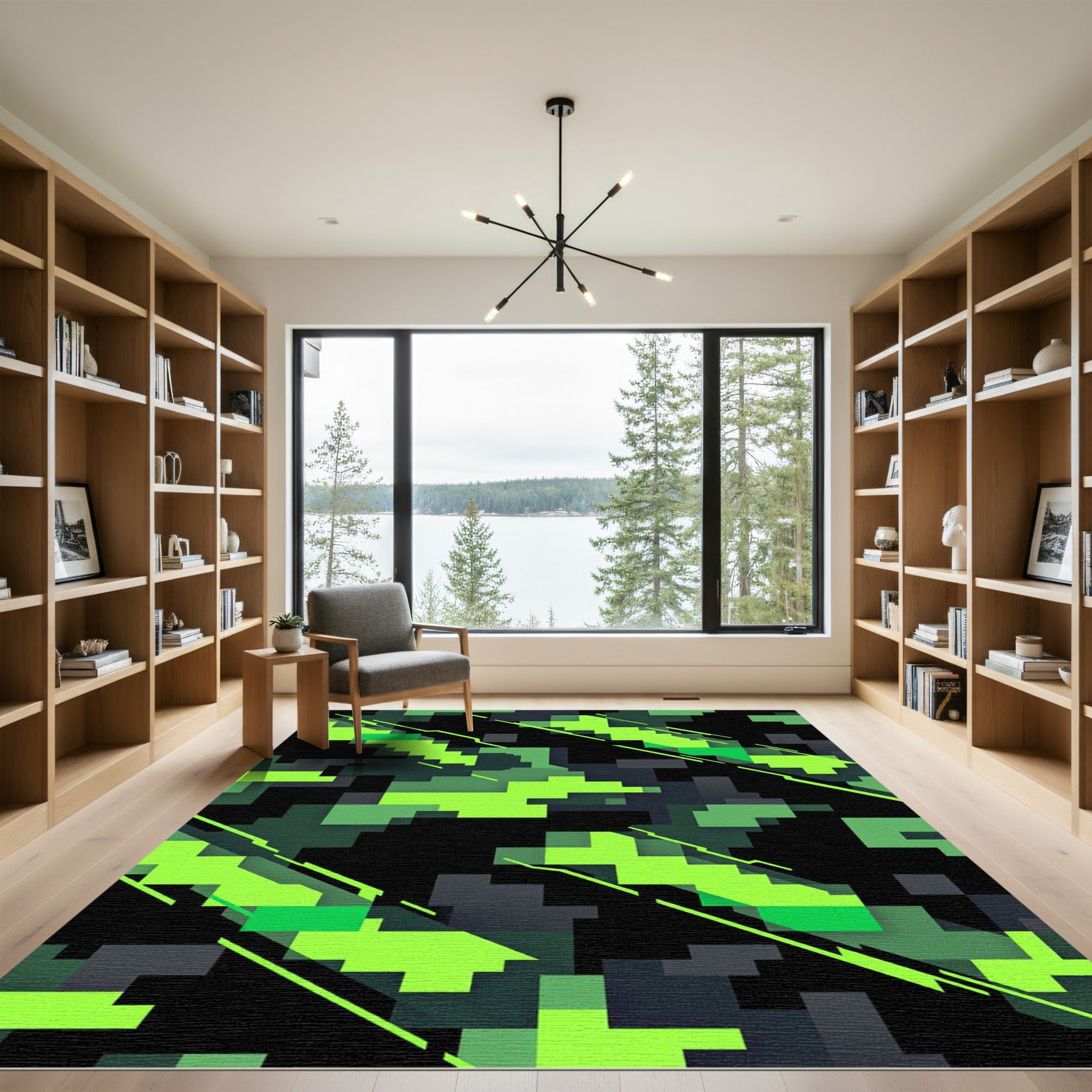 Neon Green Pixelated Cyber Camouflage Rug